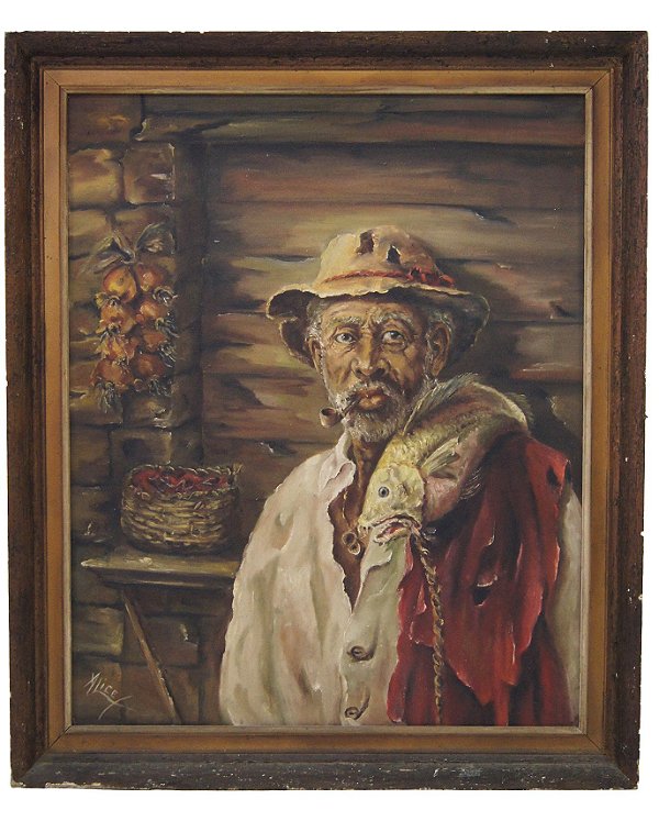 Quadro Pintura A Óleo Pescador Preto Velho - Alice