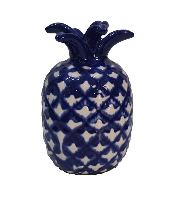 Vaso Decorativo Abacaxi Porcelana Azul