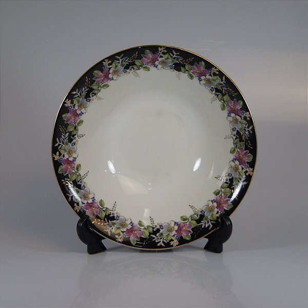 Saladeira em Porcelana Steatita Floral Preta