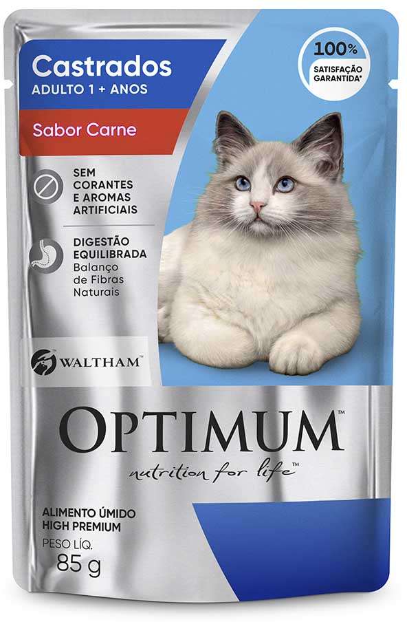 Ração Úmida Optimum Gato Castrado Sabor Carne 1 + anos