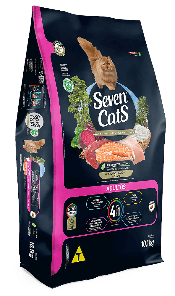 Ração Seven Cats Castrado Salmão, Frango e Carne 10,1 kg - Premium Especial