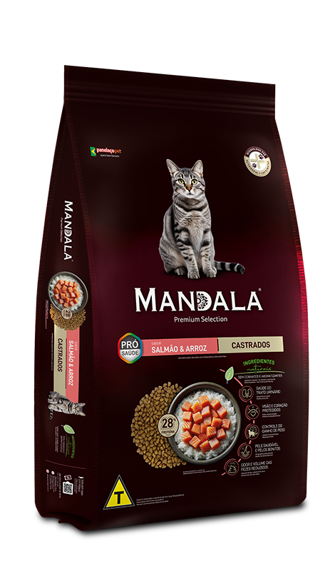 Ração Mandala Gato Castrado Blend Sabor Salmão e Arroz Adulto - Premium  - 10 Kg