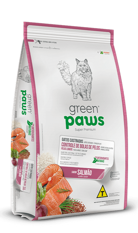Ração Green Paws Gato Castrado Controle de Bolas de Pelo Sabor Salmão _ Super premium