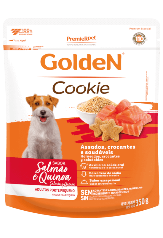 Biscoito Golden Cookie Cão Adulto Porte Pequeno Sabor Salmão e Quinoa