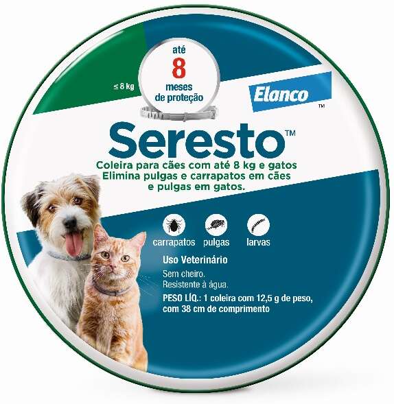 Coleira SERESTO Antipulgas e Carrapatos Para Cães e Gatos Até 8 kg - Elanco