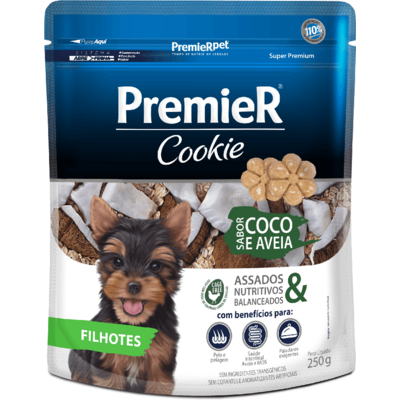 Biscoito Premier Cookie Sabor Coco e Aveia Filhotes 250 gr VENCIMENTO 20/11/2025