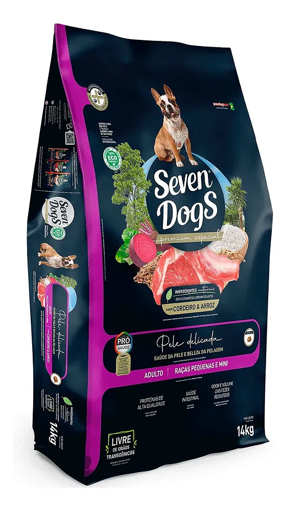 Seven Dogs Adulto Raças Pequenas e Minis Sabor Cordeiro Pele Delicada - 14KG