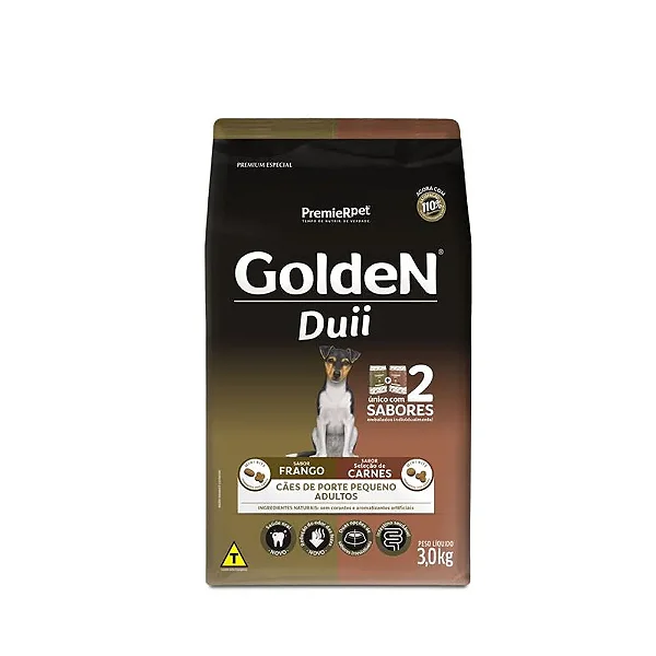 Ração Premier Golden DUii Cães Adultos de Pequeno Porte Frango e Seleção de Carnes 3 Kg