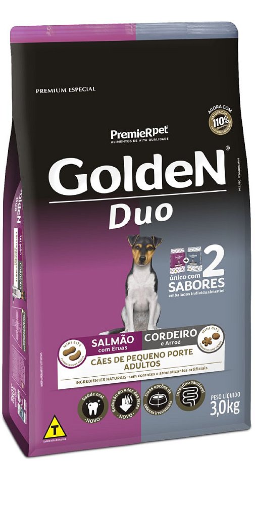 Ração Premier Golden DUii Cães Adultos de Pequeno Porte Salmão com Ervas e Cordeiro e Arroz 3 Kg