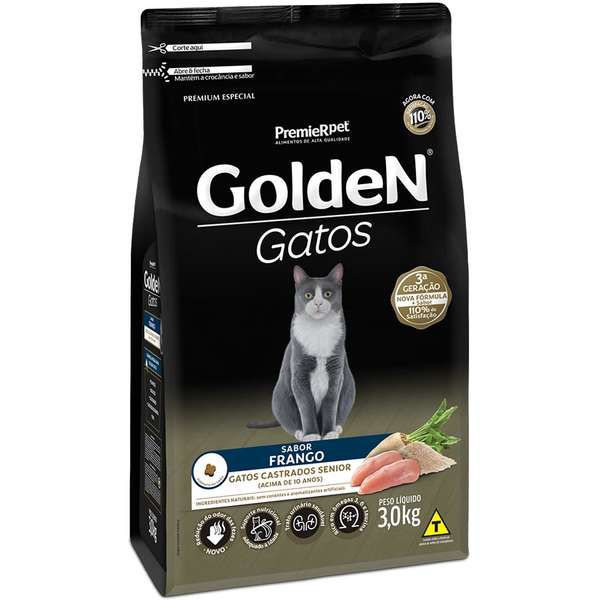 Ração Golden Gatos Castrados Sênior Sabor Frango - Premium Especial
