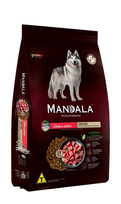 Ração Mandala Cão Adulto Raças Média e Grandes Sabor Carne e Arroz - Premium