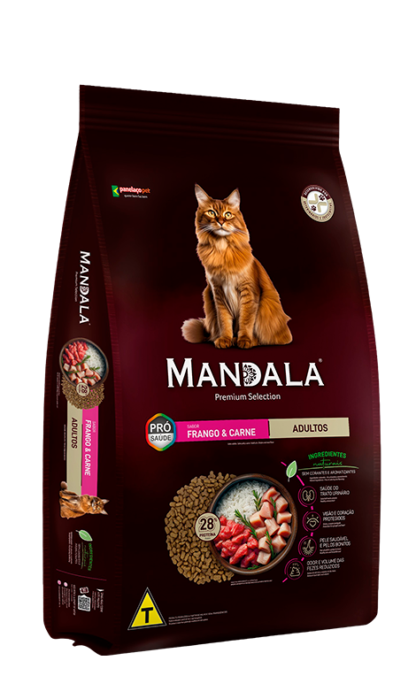 Ração Mandala Blend Gatos Adultos Sabor Carne e Frango - SEM CORANTES - Premium