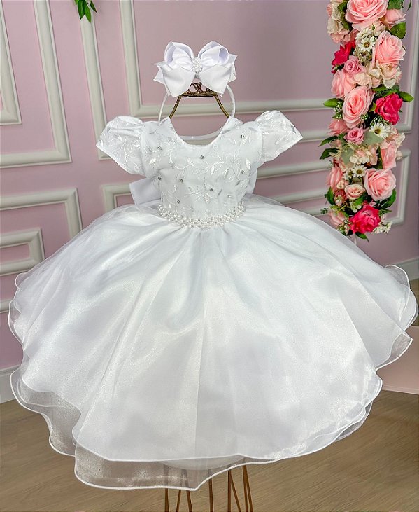Vestido Infantil Batizado Dama de honra Belle Fille Branco Renda Raminhos - Roupa  Infantil|Lemelon Moda Infantil e Bebê