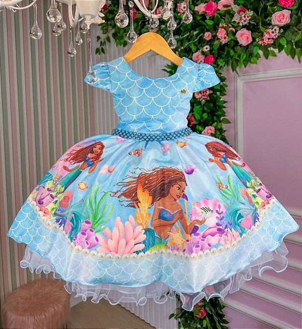 Roupa infantil de aniversário de sereia, vestido sereia tutu com