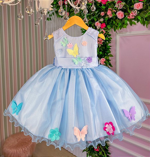 Vestido Princesa Belli Anabel Jardim Encantado Azul Bebe - Roupa  Infantil