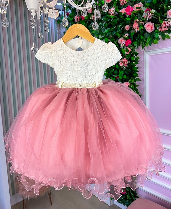 Vestido Menina Bonita Peito OFF Saia Rose Roupa Infantil Lemelon
