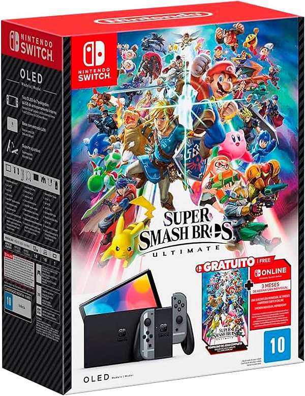 Nintendo Switch OLED Super Smash Bros 256GB Destravado + 15 Jogos - Semi Novo