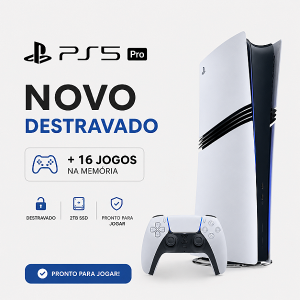 PlayStation 5 PRO Destravado C/ Leitor de Disco 2TB + 16 Jogos