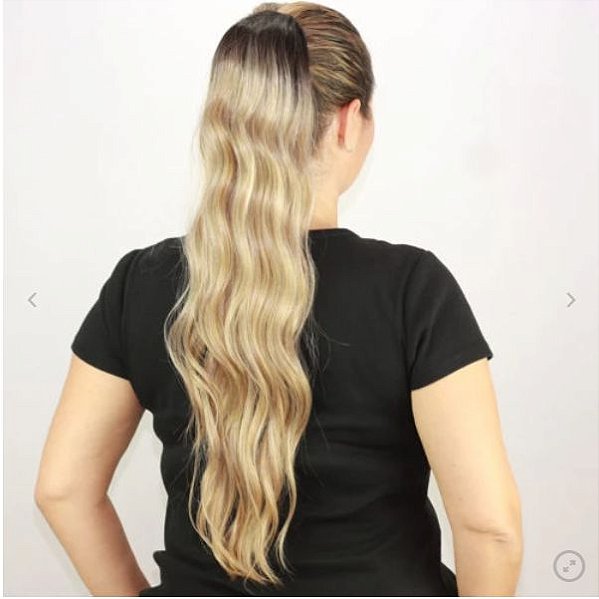 Aplique Rabo de Cavalo Ponytail loiro ondulado - APPLE – 60cm