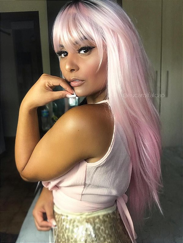 EDIÇÃO LIMITADA - Peruca wig lisa preta com rosa  -  NUBIA - fibra futura - 75cm