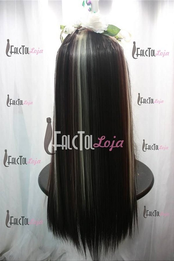 Aplique de tic tac - Castanho Escuro com Mechas Vermelhas e Loiras 50cm 115gramas Tela p