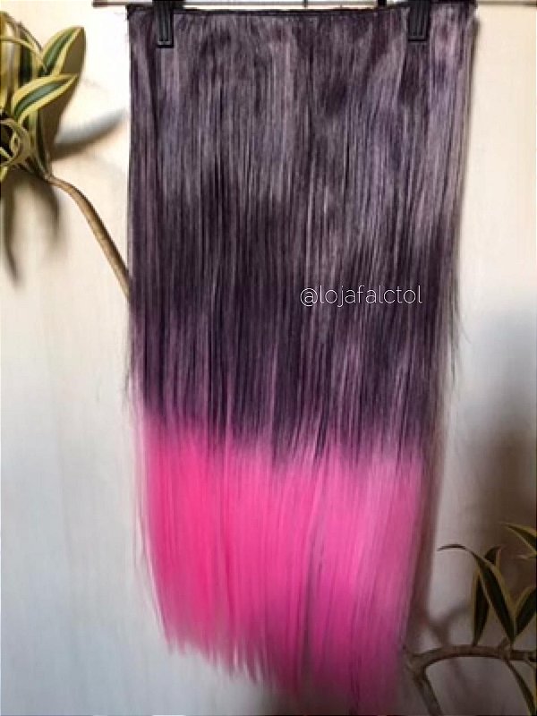 Aplique tic tac preto com luzes e ombre hair rosa liso 60cm