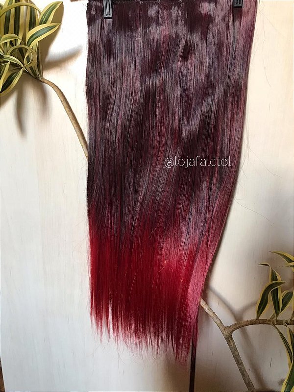 Aplique tic tac com luzes e ombre hair vermelho 60cm