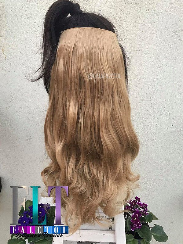 Aplique tic tac cabelo sintetico - Loiro dourado - Repicado - 60cm  - 120 Gramas