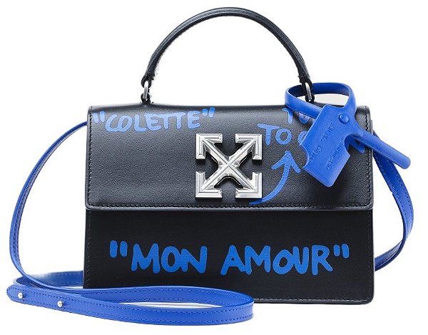 Bolsa Off-White Preta/Azul "Mon Amour" 22x14x7cm