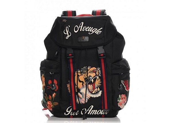 Mochila Gucci Techno Canvas Tigre Preta