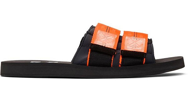 Chinelo Off-White Preto com Faixa Laranja Cargo