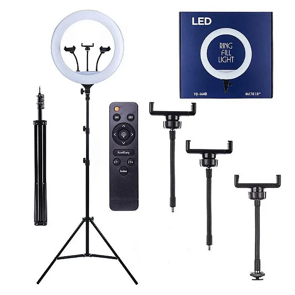 Ring Light 18 polegadas Com Suporte 3 Celulares e Tripe 2,10 altura FANG