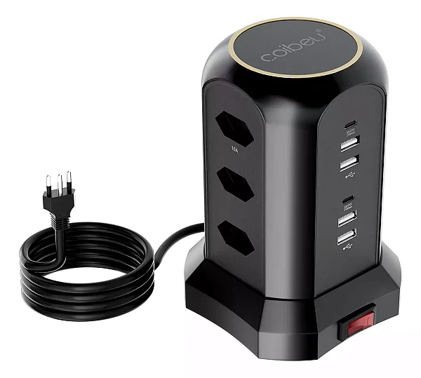 Extensão Tomada De Torre 9tomadas 4usb 2type-c Coibeu Preto