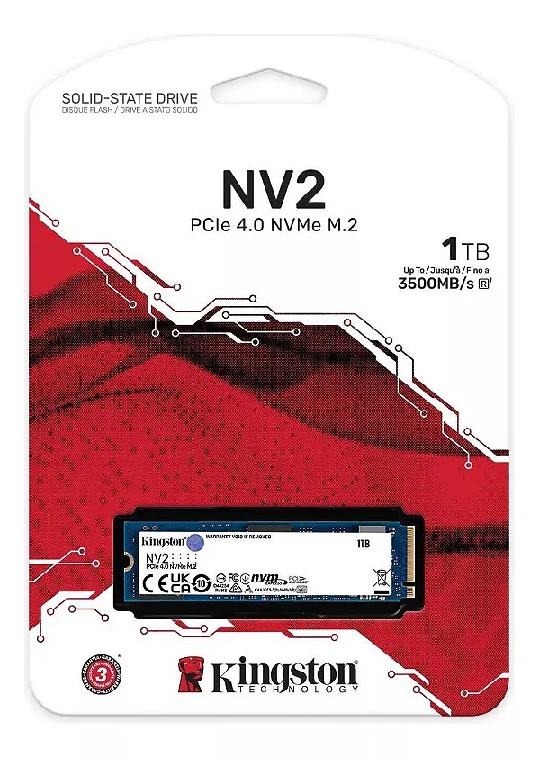 Ssd M.2 Nvme Pcie Gen 4.0 Interno Kingston Nv2 1tb M.2 2280 Snv2s1000g Velocidade De Leitura Até 3500mbs E Gravação 2800mbs interno Cor Celeste