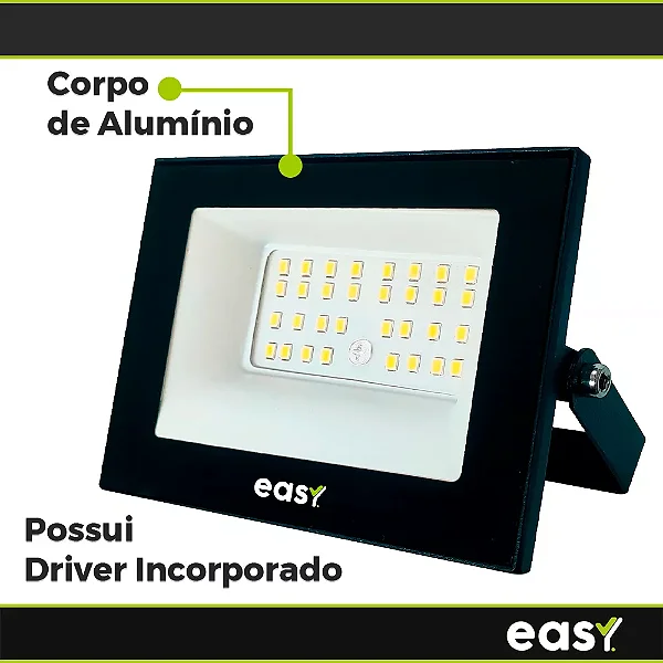 Kit 5 Refletor Led 50w Bivolt Branco Frio - Easy Cor da carcaça Preto Cor da luz Branco-frio 110V/220V