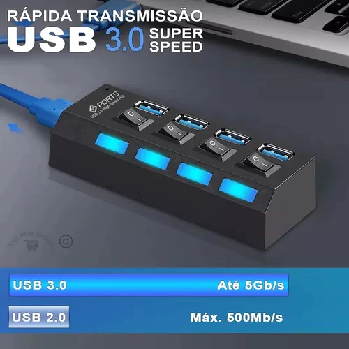 Porta/filtro De Linha Usb 3.0 E 4 Portas Com Chave Seletiva