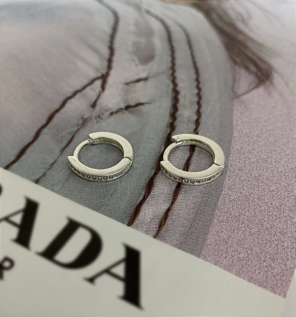 Argola Cravejada 1 Fileira Prata 925