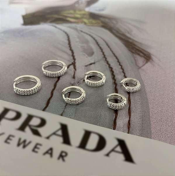 Trio de Argola Cravejada 2 Fileira Prata 925