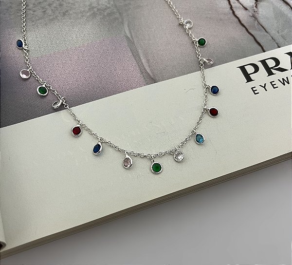 Colar com Zircônias Coloridas Prata 925