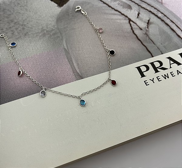 Pulseira com Zircônias Coloridas Prata 925