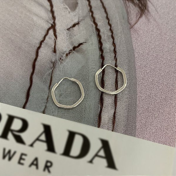 Argola Hexagonal 14mm Prata 925