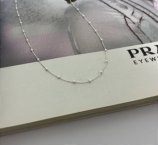 Colar Veneziana com Bolinhas 70cm Prata 925