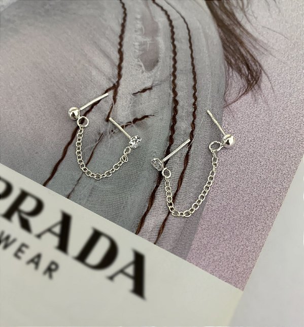 Brinco Ear Line com Bolinha e Ponto de Luz Prata 925