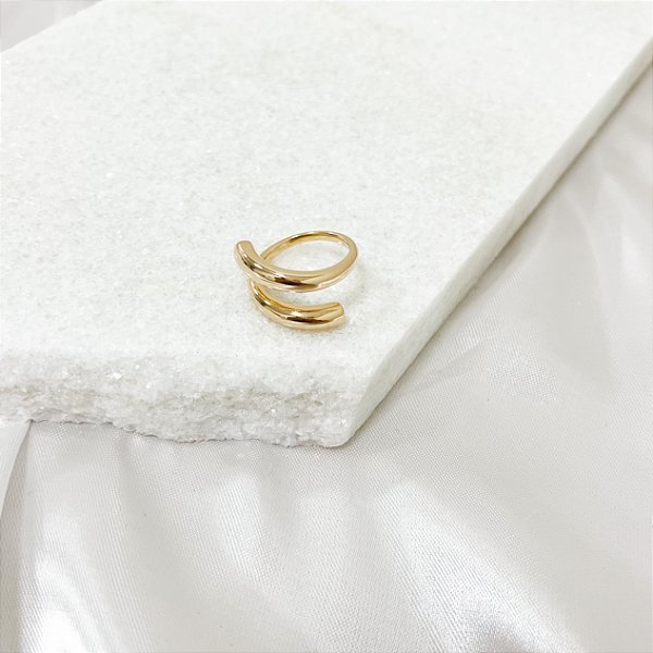 Anel de Tubo Duplo Ajustável Folheado a Ouro