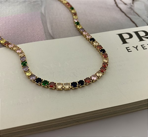 Choker Riviera Colorida Folheada a Ouro