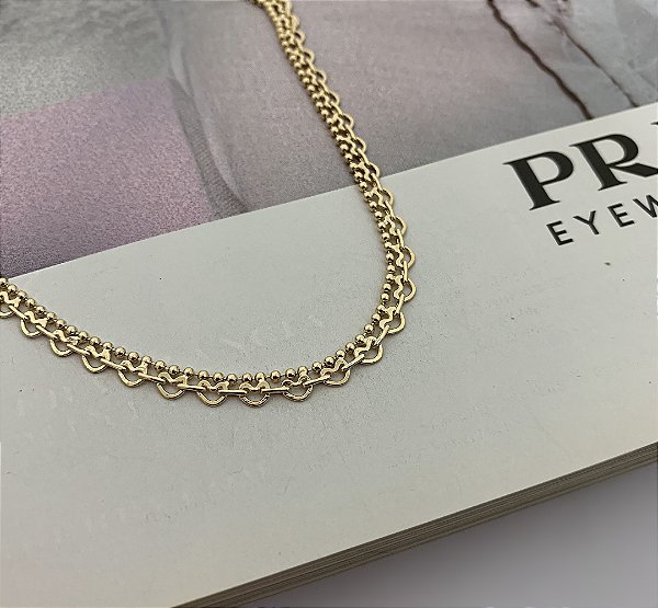 Colar de Corações com Bolinhas Folheado a Ouro