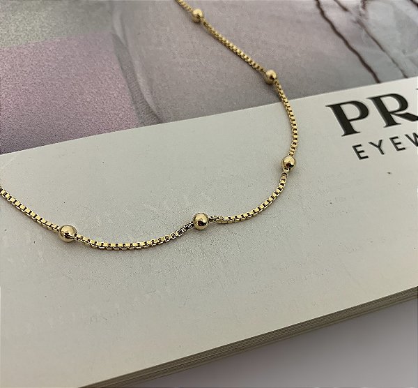 Colar Veneziana com Bolinhas Folheado a Ouro