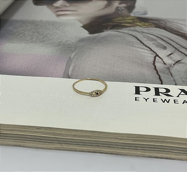 Anel Olho Grego Cravejado com Zircônias Folheado a Ouro