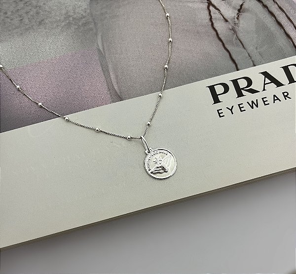 Colar Veneziana Bolinhas com Pingente do Espírito Santo 70cm Prata 925