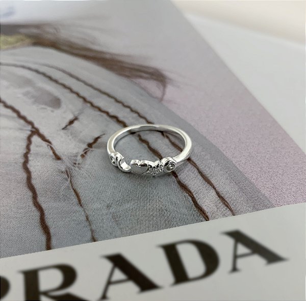 Anel com Lua Coração e Floco de Neve em Prata 925